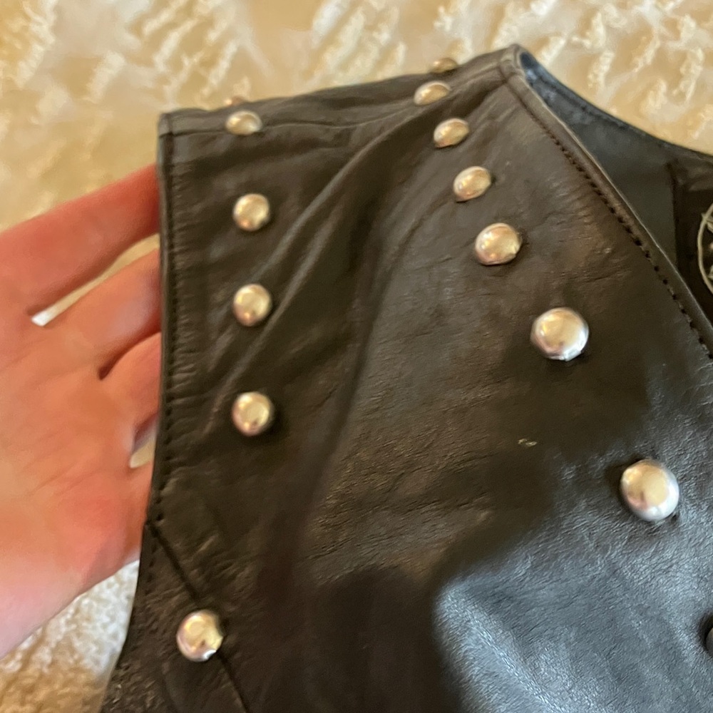 Sexy  Black Leather Vest with Silver Accents - Picture 6 of 11